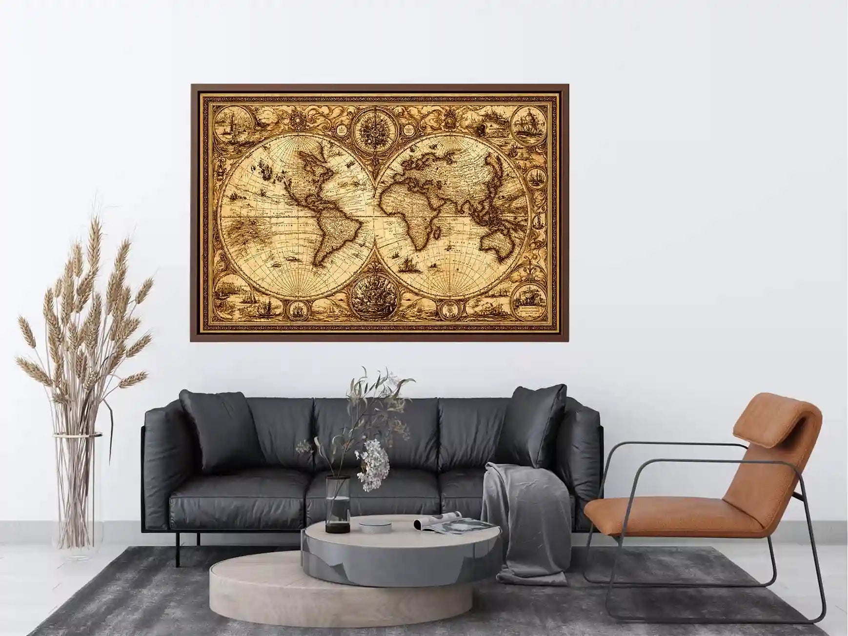 vintage antique world map canvas wall art sepia old map detailed global decor