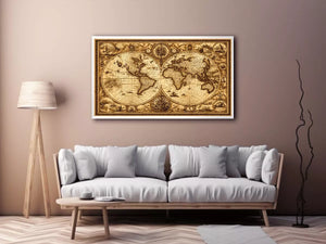 vintage antique world map canvas wall art sepia old map detailed global decor