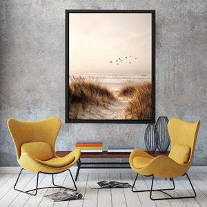 minimal coastal birds beach dunes neutral wall art calm ocean canvas decor