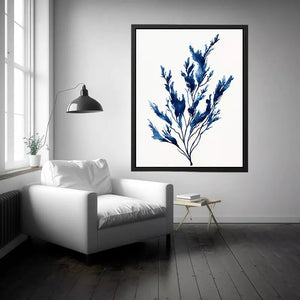 minimal blue botanical watercolor leaf modern neutral wall art canvas