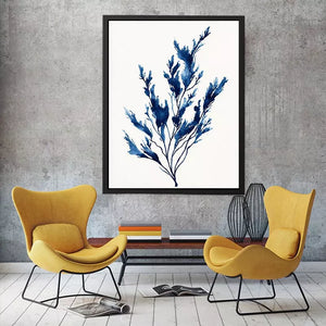 minimal blue botanical watercolor leaf modern neutral wall art canvas