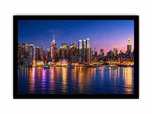 modern city skyline night reflection wall art colorful urban canvas