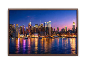 modern city skyline night reflection wall art colorful urban canvas
