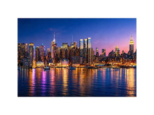 modern city skyline night reflection wall art colorful urban canvas
