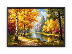 autumn forest river landscape painting impressionist wall art canvas
