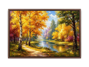 autumn forest river landscape painting impressionist wall art canvas