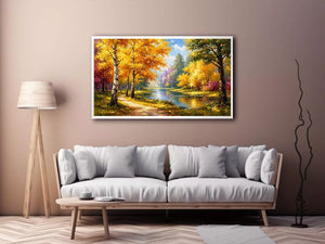 autumn forest river landscape painting impressionist wall art canvas