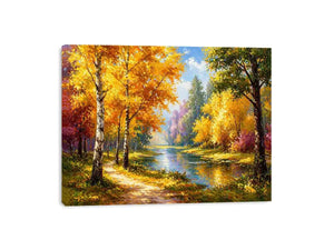 autumn forest river landscape painting impressionist wall art canvas