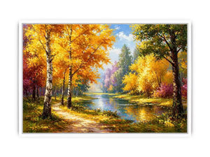 autumn forest river landscape painting impressionist wall art canvas
