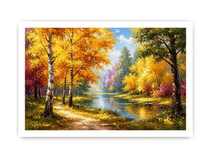 autumn forest river landscape painting impressionist wall art canvas