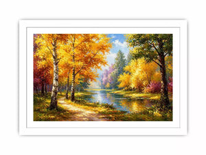 autumn forest river landscape painting impressionist wall art canvas
