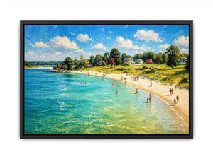 impressionist beach scene people seaside coastal wall art canvas