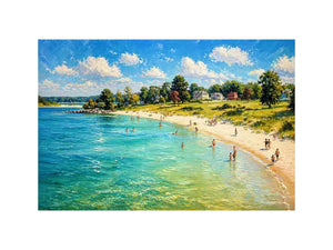 impressionist beach scene people seaside coastal wall art canvas