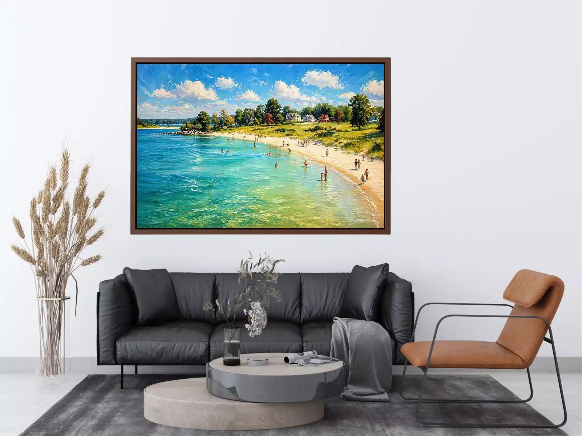 impressionist beach scene people seaside coastal wall art canvas