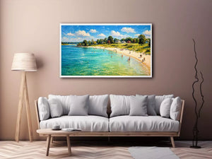 impressionist beach scene people seaside coastal wall art canvas