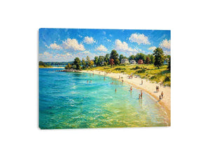 impressionist beach scene people seaside coastal wall art canvas