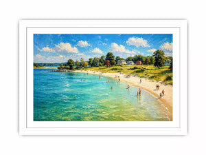 impressionist beach scene people seaside coastal wall art canvas
