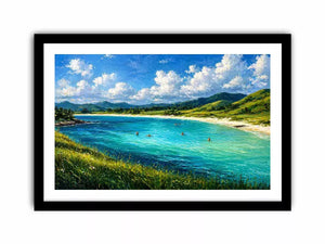 impressionist coastal lagoon turquoise water landscape wall art canvas