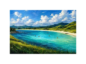 impressionist coastal lagoon turquoise water landscape wall art canvas