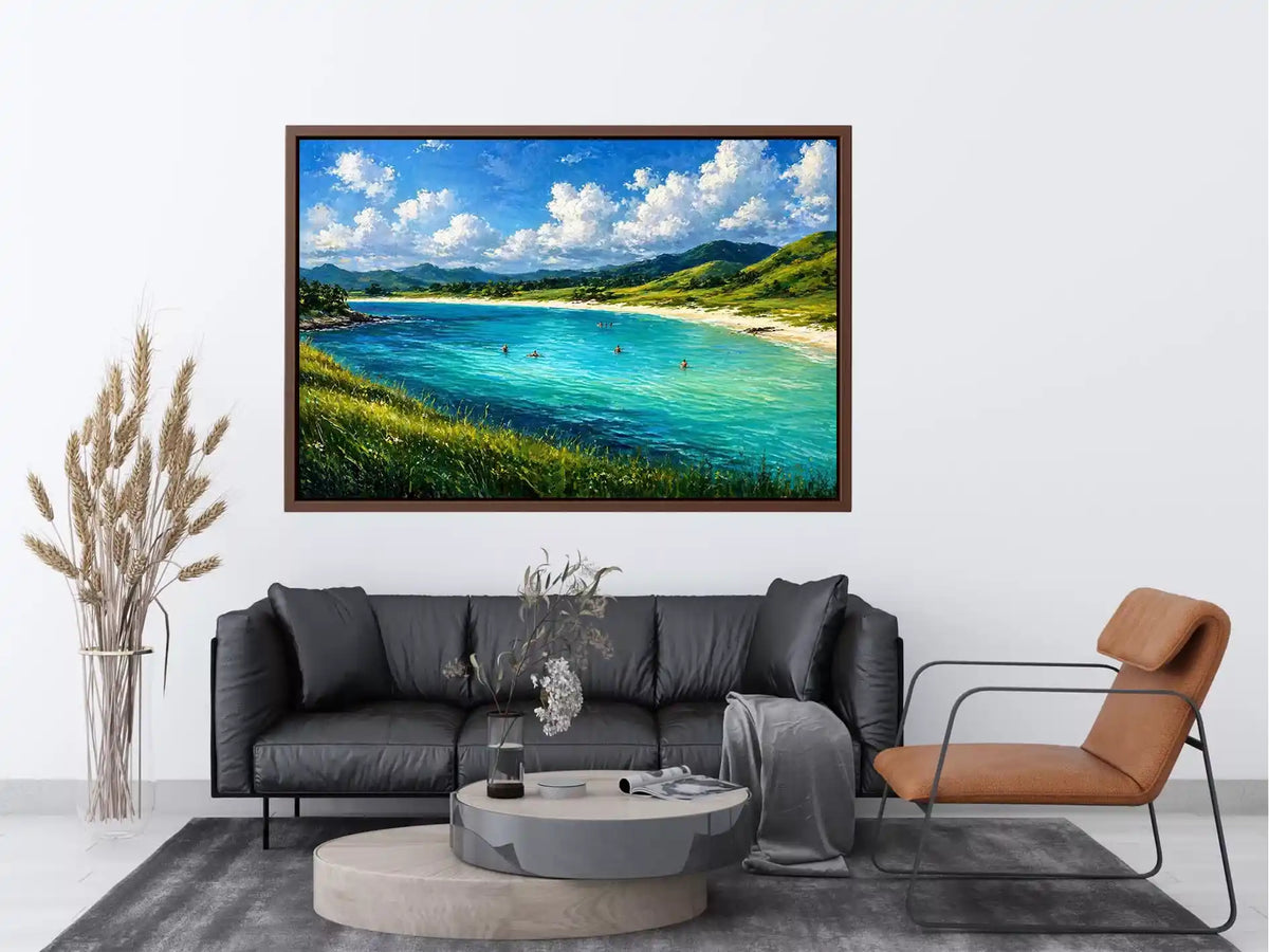 impressionist coastal lagoon turquoise water landscape wall art canvas