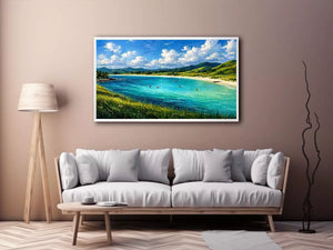 impressionist coastal lagoon turquoise water landscape wall art canvas