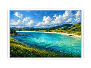 impressionist coastal lagoon turquoise water landscape wall art canvas
