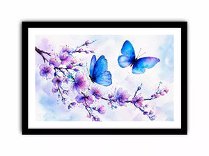 watercolor butterfly floral blossom wall art blue purple canvas