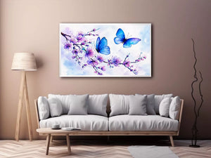 watercolor butterfly floral blossom wall art blue purple canvas