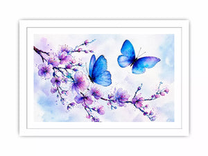 watercolor butterfly floral blossom wall art blue purple canvas