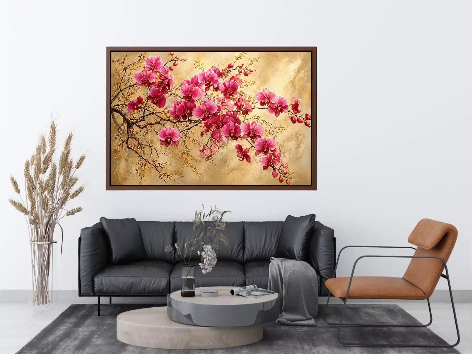 pink orchid floral wall art textured elegant botanical canvas