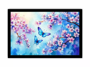 watercolor butterfly floral blossom blue pastel wall art canvas