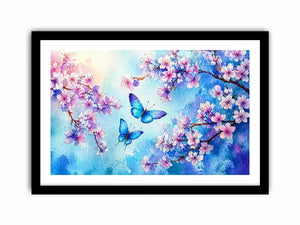 watercolor butterfly floral blossom blue pastel wall art canvas