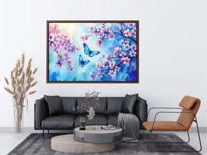 watercolor butterfly floral blossom blue pastel wall art canvas