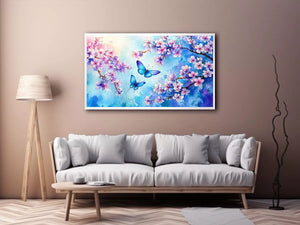 watercolor butterfly floral blossom blue pastel wall art canvas