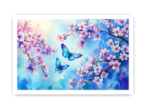watercolor butterfly floral blossom blue pastel wall art canvas