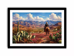 western cowboy desert landscape cactus mountains wall art canvas