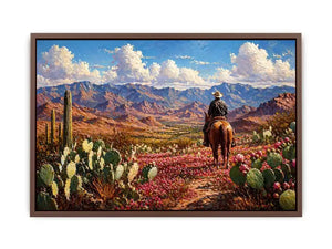 western cowboy desert landscape cactus mountains wall art canvas