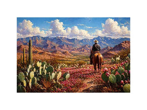 western cowboy desert landscape cactus mountains wall art canvas