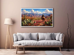western cowboy desert landscape cactus mountains wall art canvas