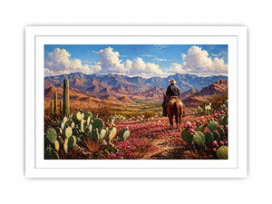 western cowboy desert landscape cactus mountains wall art canvas