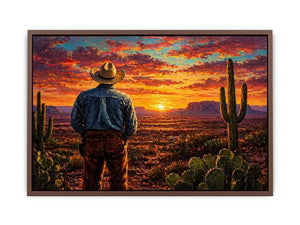 western cowboy sunset desert cactus wall art canvas