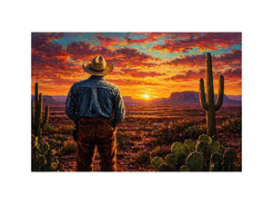 western cowboy sunset desert cactus wall art canvas