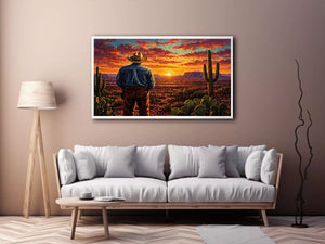 western cowboy sunset desert cactus wall art canvas