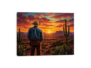 western cowboy sunset desert cactus wall art canvas