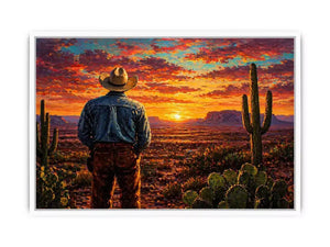 western cowboy sunset desert cactus wall art canvas