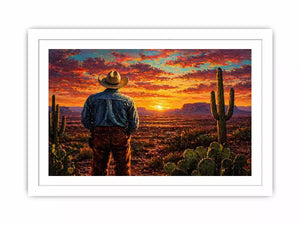 western cowboy sunset desert cactus wall art canvas