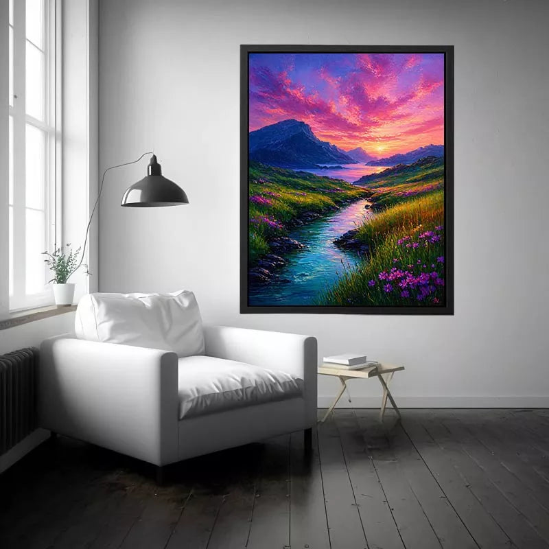 impressionist valley river sunset landscape wall art colorful canvas