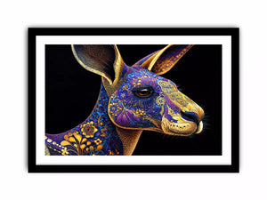 kangaroo wall art luxury animal print, ornate animal portrait canvas, decorative kangaroo artwork gold pattern, modern animal illustration wall decor, detailed wildlife art print