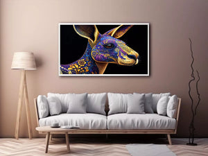 kangaroo wall art luxury animal print, ornate animal portrait canvas, decorative kangaroo artwork gold pattern, modern animal illustration wall decor, detailed wildlife art print