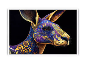 kangaroo wall art luxury animal print, ornate animal portrait canvas, decorative kangaroo artwork gold pattern, modern animal illustration wall decor, detailed wildlife art print